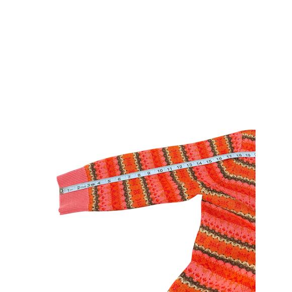 Talbots Petites Sweater Orange Pink Merino Wool‎ Knit V-Neck Nordic Large - Picture 11 of 12